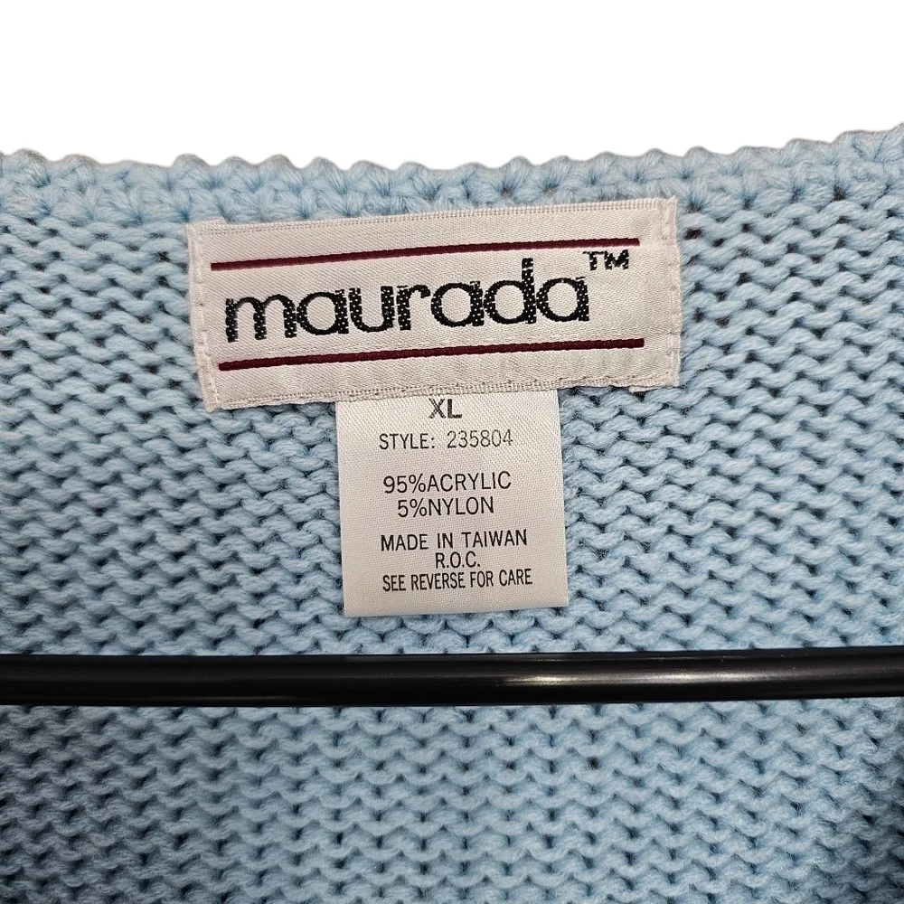 Maurada Vintage Blue White Pastel Flower On Shoulder Sweater With Shoulder Pads - Picture 4 of 8